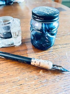Vintage calligraphy pen and ink well